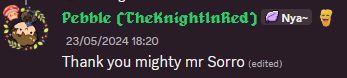 Discord messages thanking Sorro