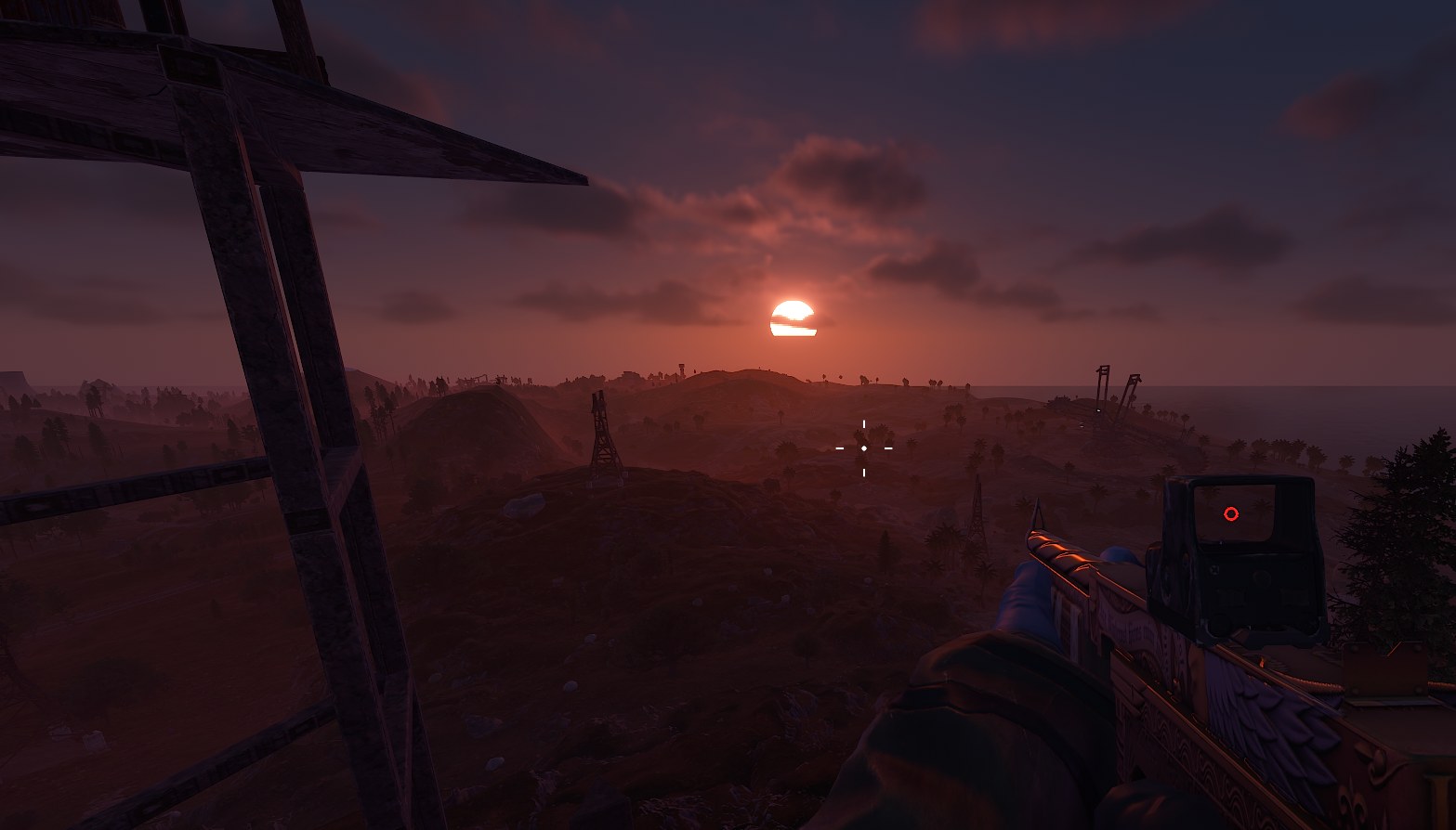 Rust-style survival sunset and map design